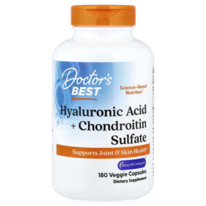 Doctor's Best, гиалуроновая кислота и хондроитинсульфат, 180 растительных капсул