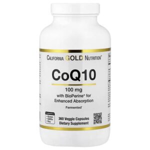 California Gold Nutrition, коэнзим Q10, убихинон класса USP с экстрактом чёрного перца Bioperine®, улучшенная биодоступность, 100 мг, 360 растительных капсул