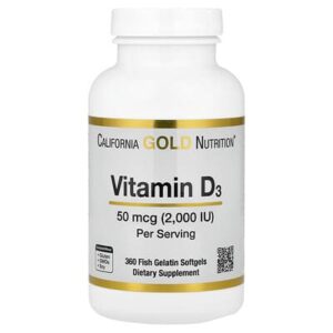 California Gold Nutrition, витамин D3, 50 мкг (2000 МЕ), 360 рыбно-желатиновых капсул