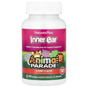 NaturesPlus, Animal Parade®, детская жевательная добавка для поддержки здоровья внутреннего уха с вишневым вкусом, 90 таблеток в форме животных