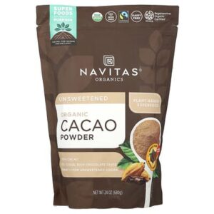 Navitas Organics, органический какао-порошок, без подсластителей, 680 г