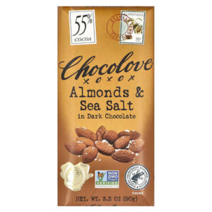 Chocolove, черный шоколад с миндалем и морской солью, 55% какао, 90 г