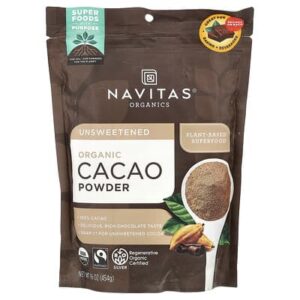 Navitas Organics, органический порошок какао, несладкий, 454 г
