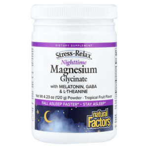 Natural Factors, Stress-Relax®, глицинат магния в порошке для приёма на ночь с мелатонином, ГАМК и L-теанином, со вкусом тропических фруктов, 120 г